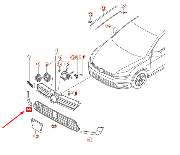 NEW VOLKSWAGEN GOLF MK7 FRONT BUMPER RIGHT GRILLE 5GE853666A041 ORIGINAL