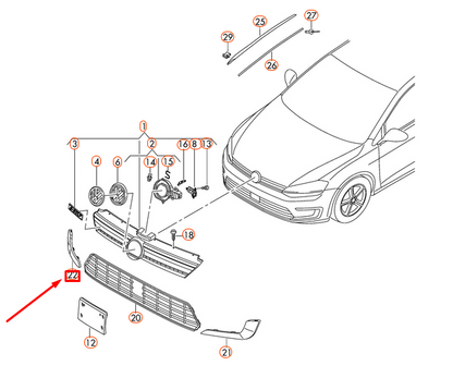 NEW VOLKSWAGEN GOLF MK7 FRONT BUMPER RIGHT GRILLE 5GE853666A041 ORIGINAL