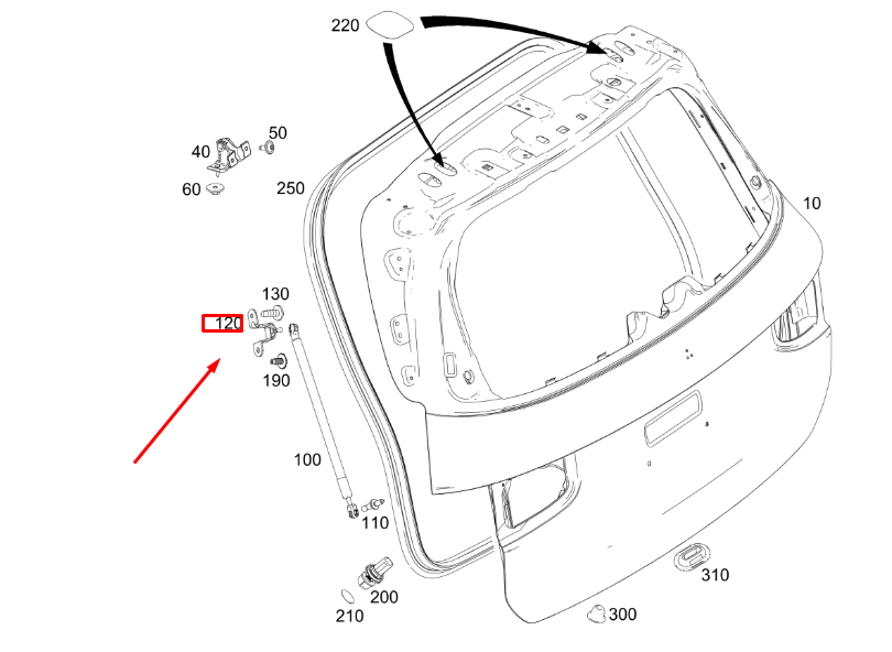 new mb glb x247 right gas-filled telescopic strut bracket a2477404600 original