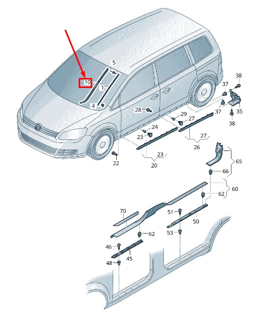 NEW VW SHARAN 7N LEFT WINDSHIELD WATER DEFLECTOR STRIP 7N0854327C5AP