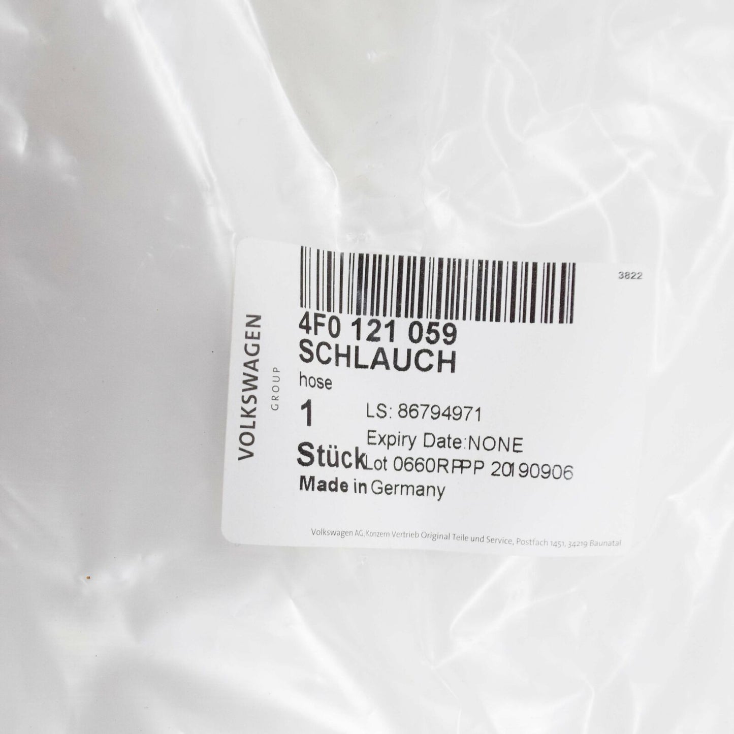 NEW AUDI A6 RS6 C6 COOLANT HOSES 4F0121059 2008 ORIGINAL