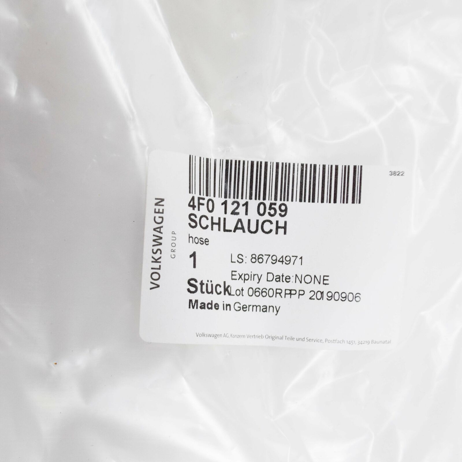 NEW AUDI A6 RS6 C6 COOLANT HOSES 4F0121059 2008 ORIGINAL