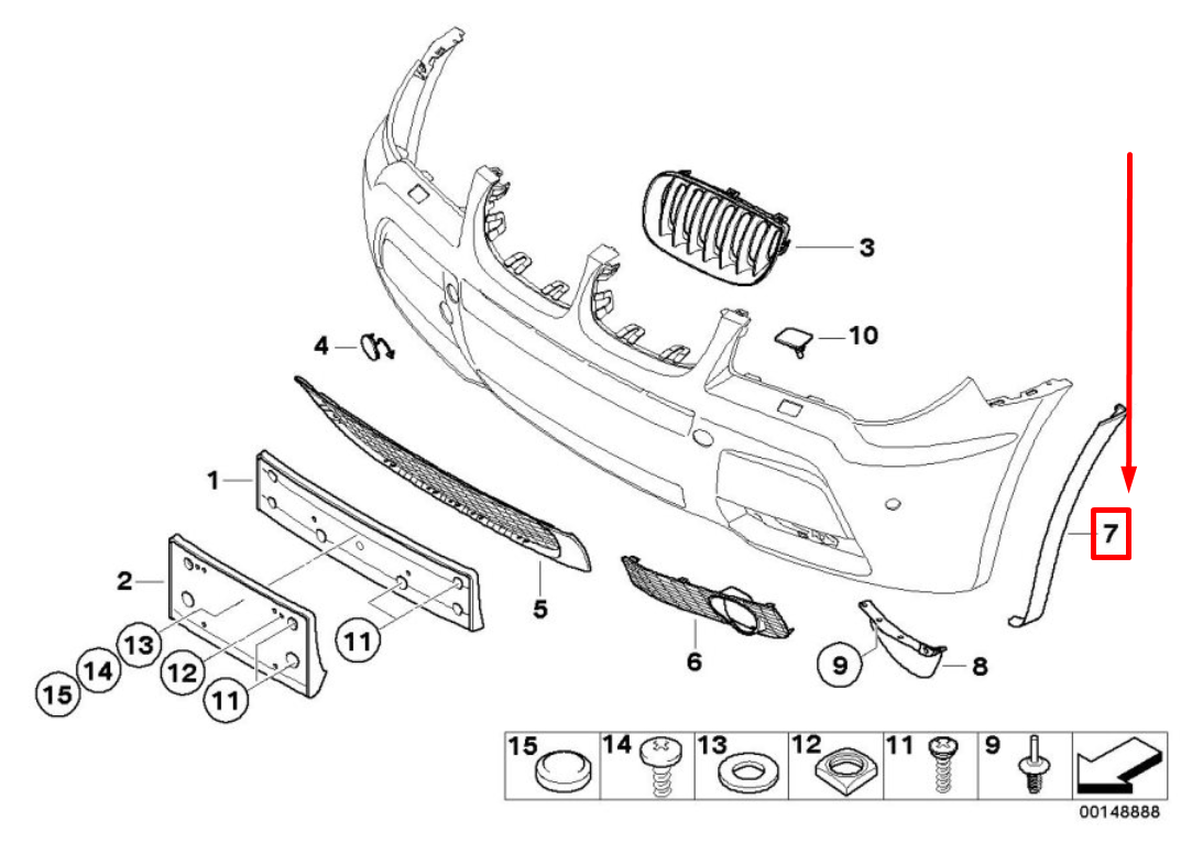 new bmw x3 e83 front right extension wheel arch cover 51113418112 3418112