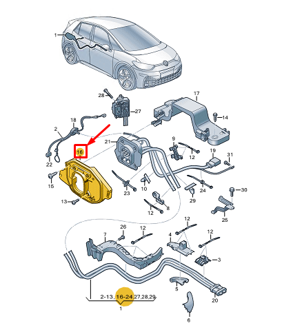 new vw id.3 e11 rear charging socket bracket 10a907175 original