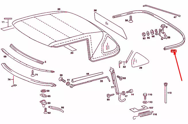 NEW MERCEDES-BENZ SL R107 FOLDING TOP LINING SEAL A1077710098 ORIGINAL