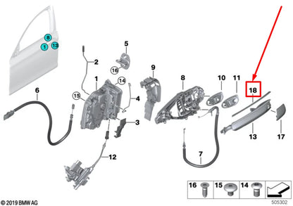 NEW BMW 7 G11 FRONT RIGHT OUTSIDE DOOR HANDLE TRIM 51215A06744 5A06744 ORIGINAL