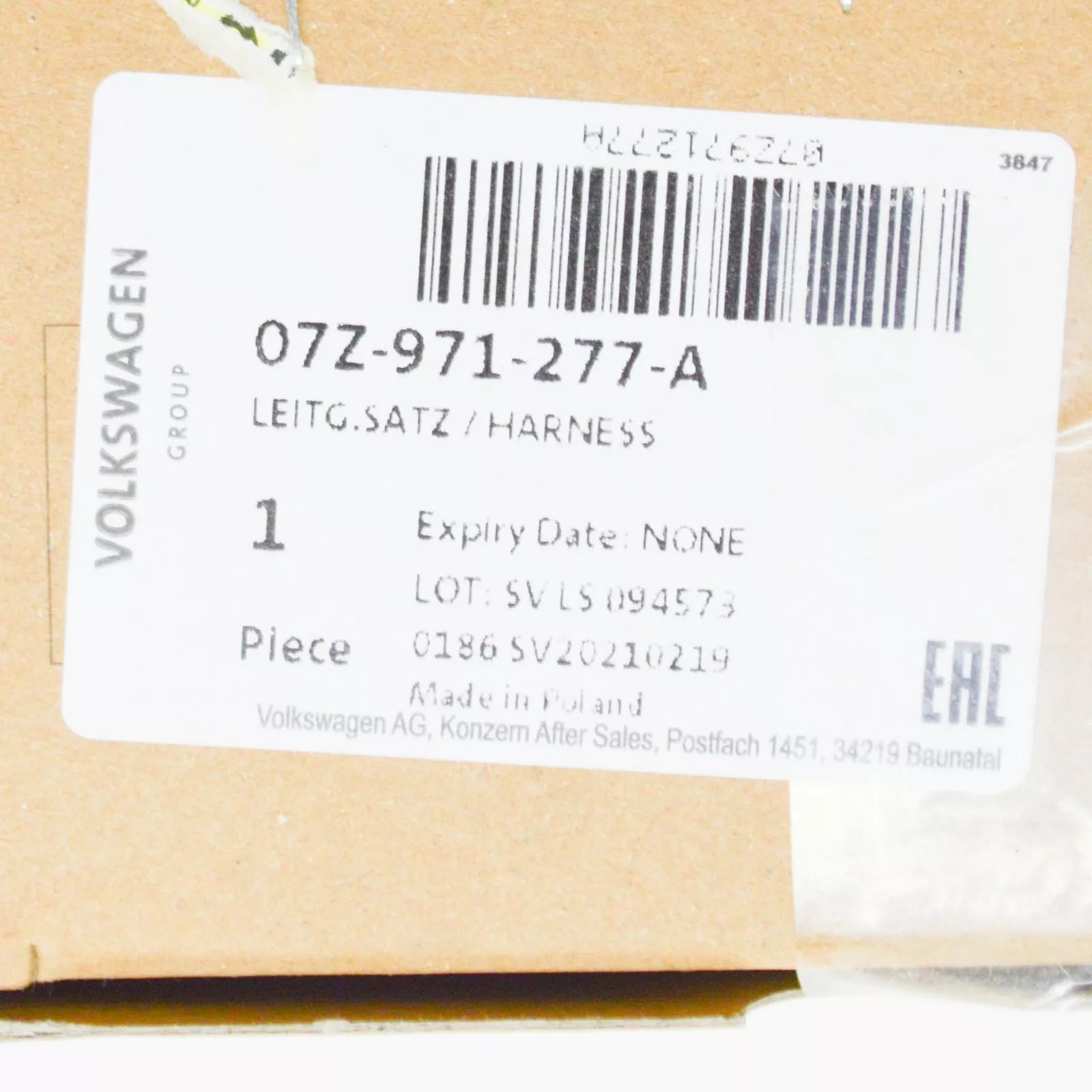 NEW VW TOUAREG 7L GLOW PLUG CONNECTOR WIRING HARNESS 07Z971277A