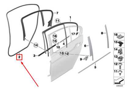 new bmw 3 f30, f80 rear door weatherstrip 7258330 51357258330 original