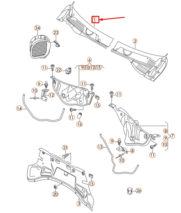 NEW VOLKSWAGEN TOUAREG 7P RIGHT COWL WATER DEFLECTOR LHD 7P6819402D ORIGINAL