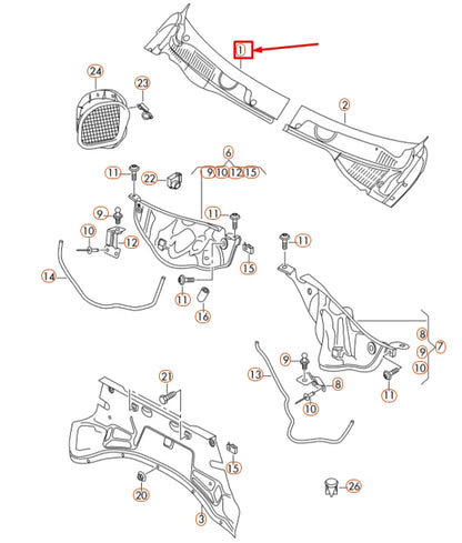 NEW VOLKSWAGEN TOUAREG 7P RIGHT COWL WATER DEFLECTOR LHD 7P6819402D ORIGINAL