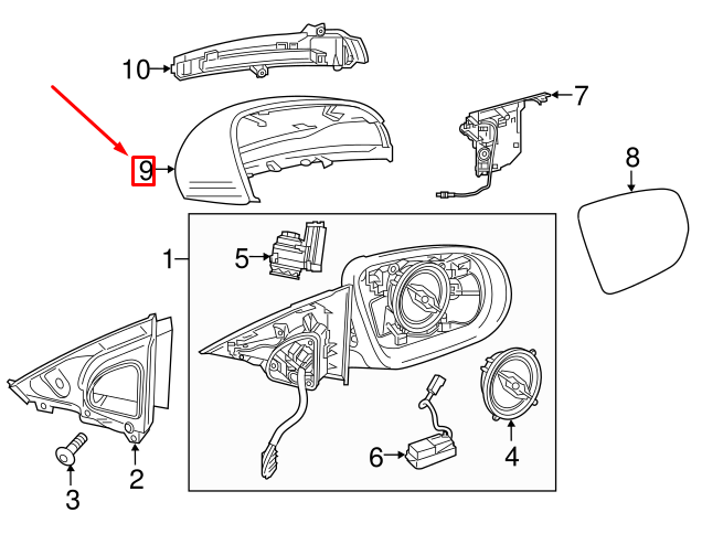 NEW MERCEDES-BENZ C W205 FRONT RIGHT DOOR MIRROR HOUSING A09981150005896