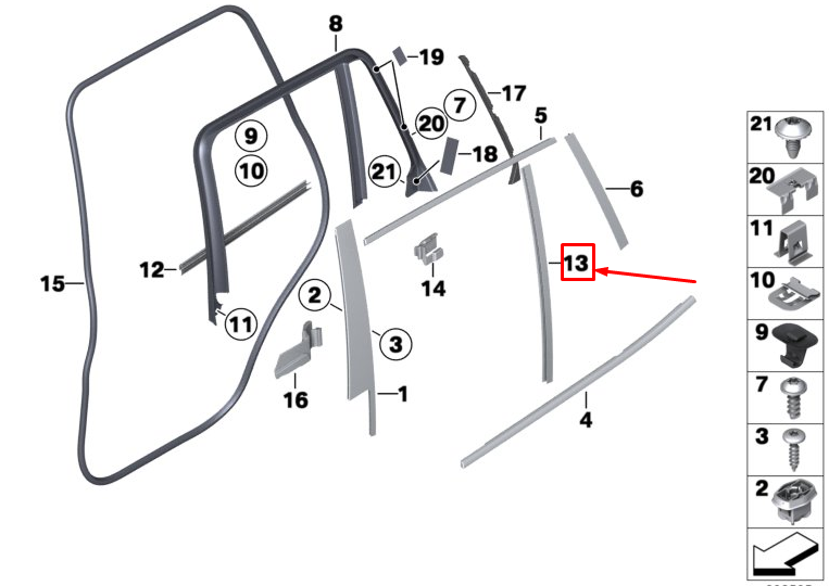 new bmw x4 f26 rear right window guide web cover 51357335618 original