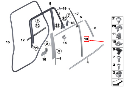 new bmw x4 f26 rear right window guide web cover 51357335618 original
