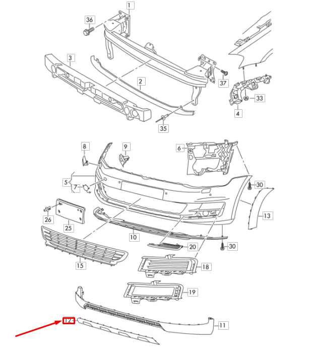 NEW VOLKSWAGEN GOLF MK7 FRONT BUMPER UNDERRUN BAR 5G0807531U34 ORIGINAL
