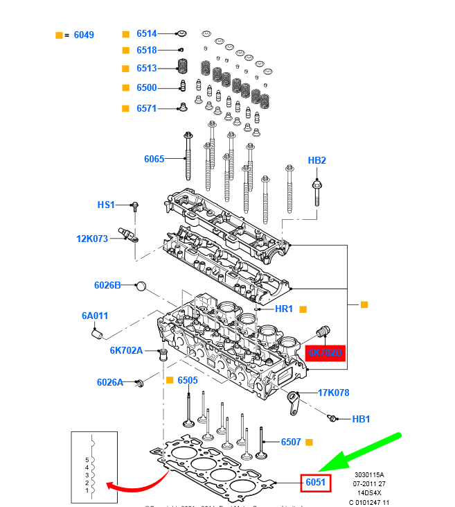 new ford focus mk2 cylinder head gasket 1146053 2s6q-6051-ea original