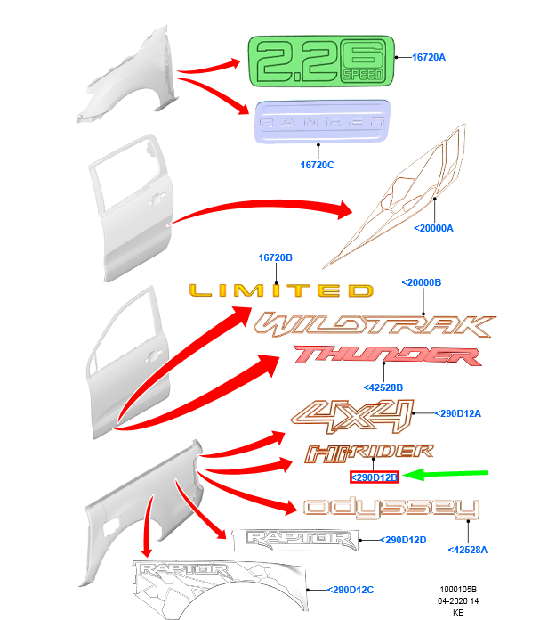 new ford ranger t6 left decal strip 1749869 original