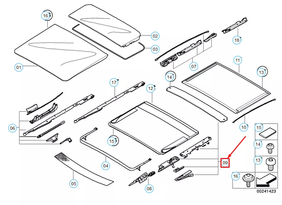NEW BMW 5 E61 TOURING PANORAMIC SUNROOF REPAIR KIT FRONT 54107198619 ORIGINAL