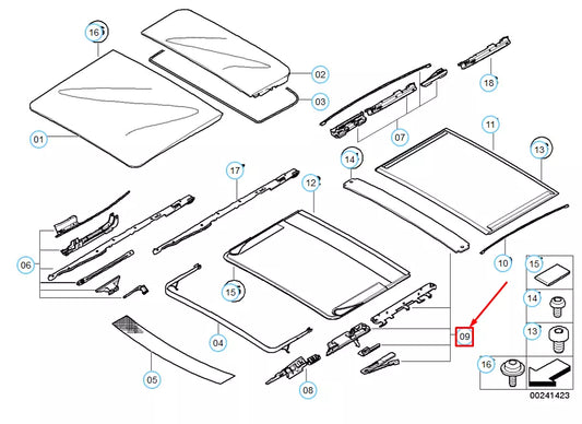 NEW BMW 5 E61 TOURING PANORAMIC SUNROOF REPAIR KIT FRONT 54107198619 ORIGINAL