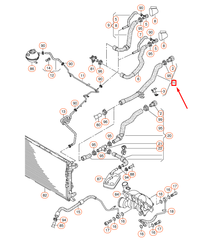 NEW AUDI Q3 8U ENGINE COOLANT HOSE 5N0122073L ORIGINAL