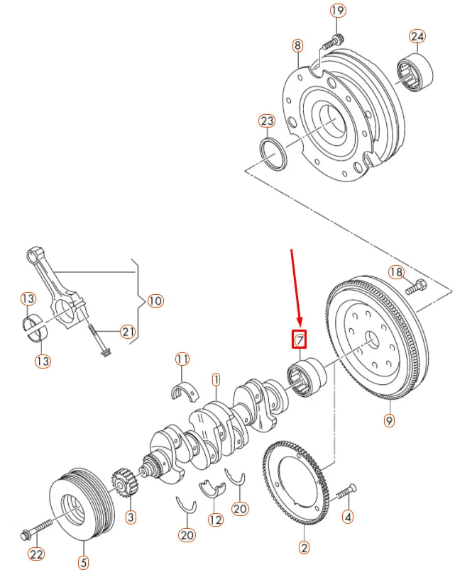 NEW AUDI A4 B8 CRANKSHAFT NEEDLE BEARING 079105313A ORIGINAL