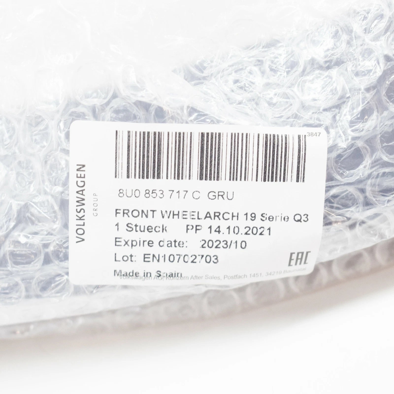 NEW AUDI Q3 8U FRONT LEFT WHEEL ARCH MOLDING COVER TRIM 8U0853717CGRU ORIGINAL