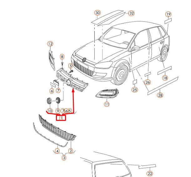 NEW VOLKSWAGEN POLO 6R FRONT BUMPER RADIATOR GRILLE 6R0853651A C041 ORIGINAL
