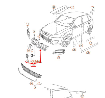 NEW VOLKSWAGEN POLO 6R FRONT BUMPER RADIATOR GRILLE 6R0853651A C041 ORIGINAL