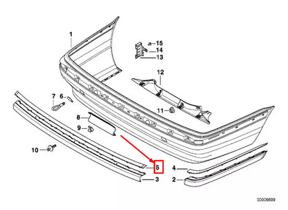 NEW BMW 7 E38 REAR BUMPER CENTER COVERING 51128211576 8211576 ORIGINAL