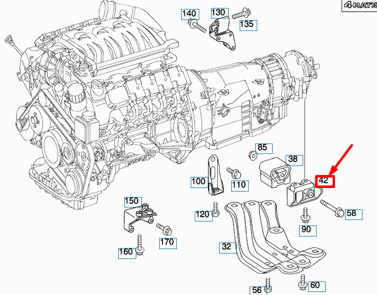 NEW MERCEDES-BENZ S W220 REAR LEFT ENGINE SUSPENSION MOUNT A2202421001 ORIGINAL