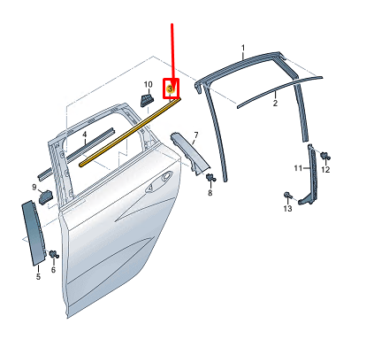 new audi a3 8y rear left outer door window slot seal 8y0839475d3q7 original