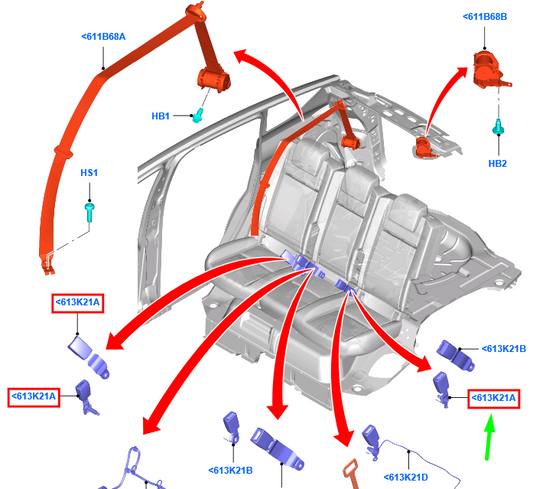 new ford grand c-max mk2 rear left outer seat buckle assy 1707198 original