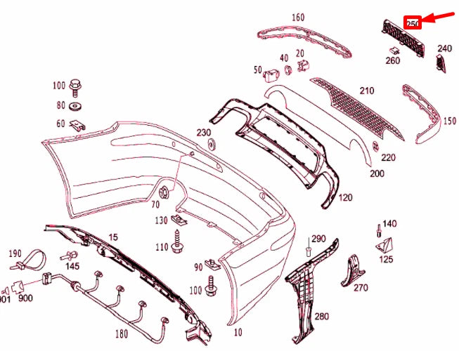 NEW MERCEDES-BENZ SL R230 REAR BUMPER INSIDE RIGHT GRILLE A2308853853 ORIGINAL