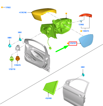 new ford ka mk3 front right door mirror glass 2020809 g1b5-17k740-aa original