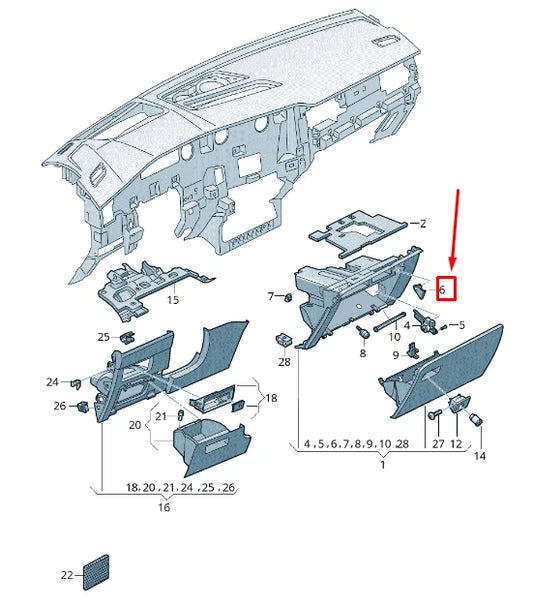 NEW VW TOUAREG CR LEFT GLOVE BOX SEALING BEARING RHD 762858543