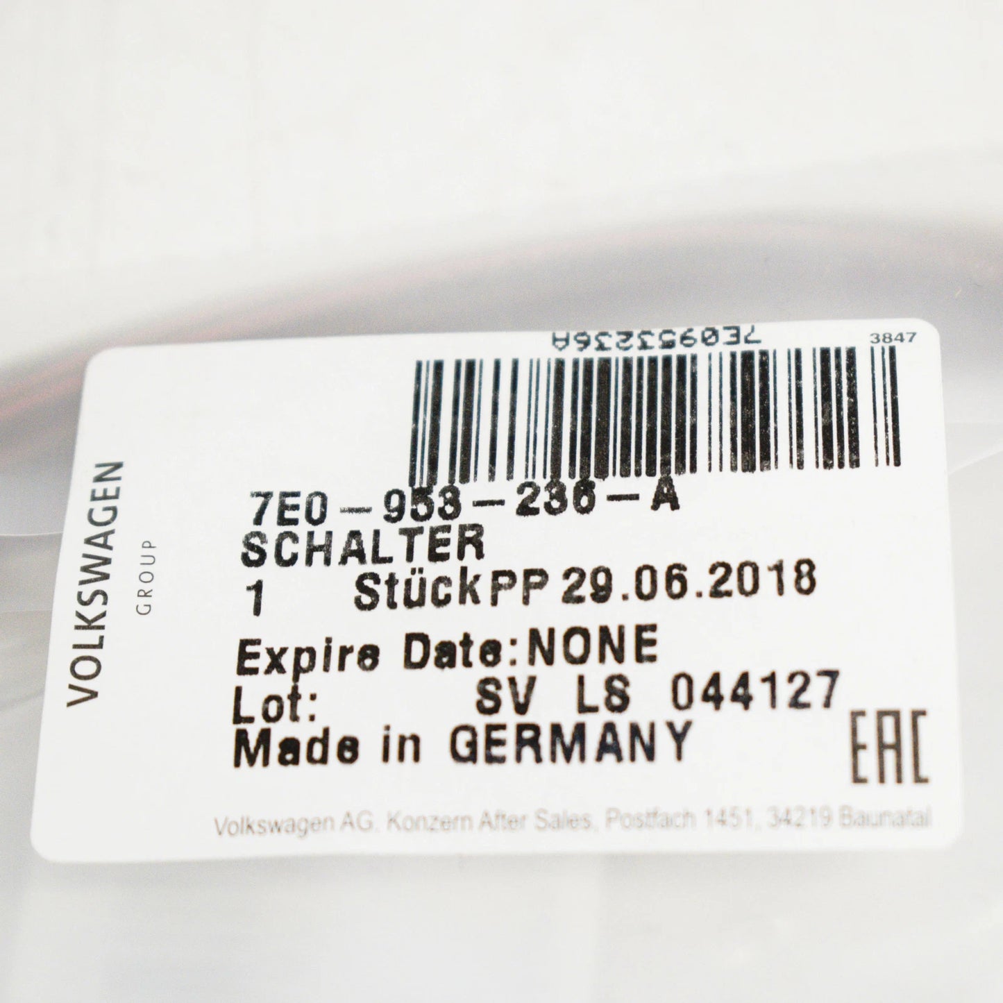 NEW VOLKSWAGEN TRANSPORTER T5 DOOR HANDLE LOCK 7E0953236A ORIGINAL