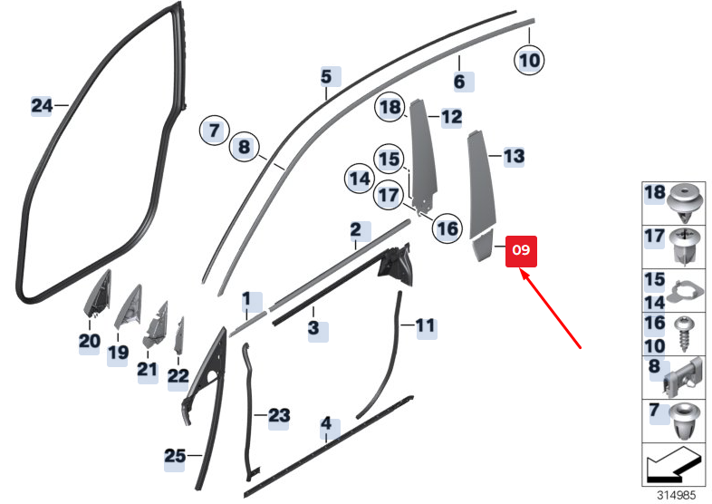new bmw 5 gran turismo f07 front left b pillar trim 51337176779 7176779 original