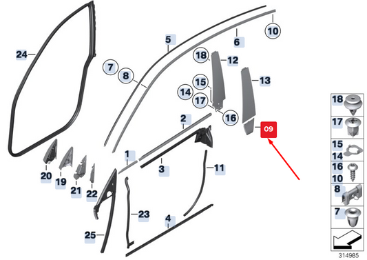 new bmw 5 gran turismo f07 front left b pillar trim 51337176779 7176779 original