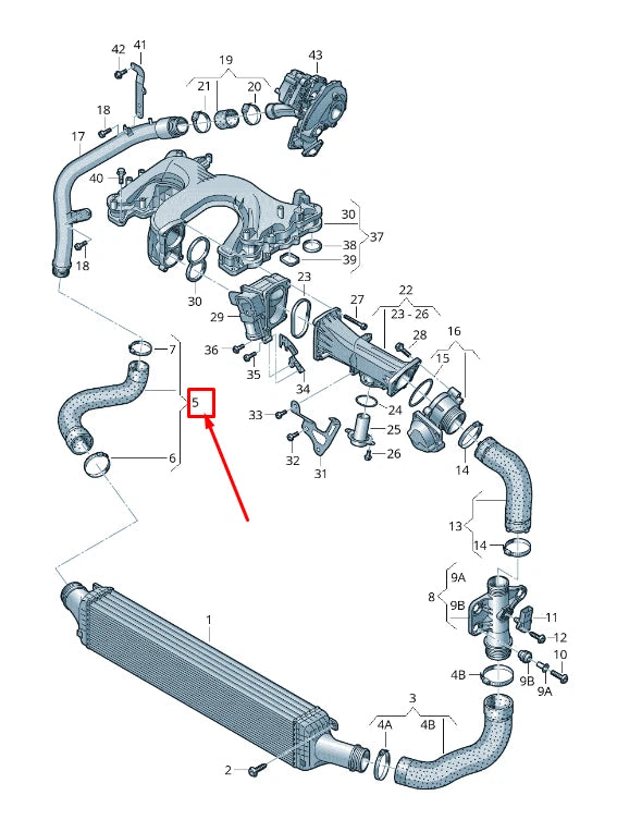 NEW AUDI A4 ALLROAD B8 RIGHT INTERCOOLER PRESSURE HOSE 8K0145738AK ORIGINAL