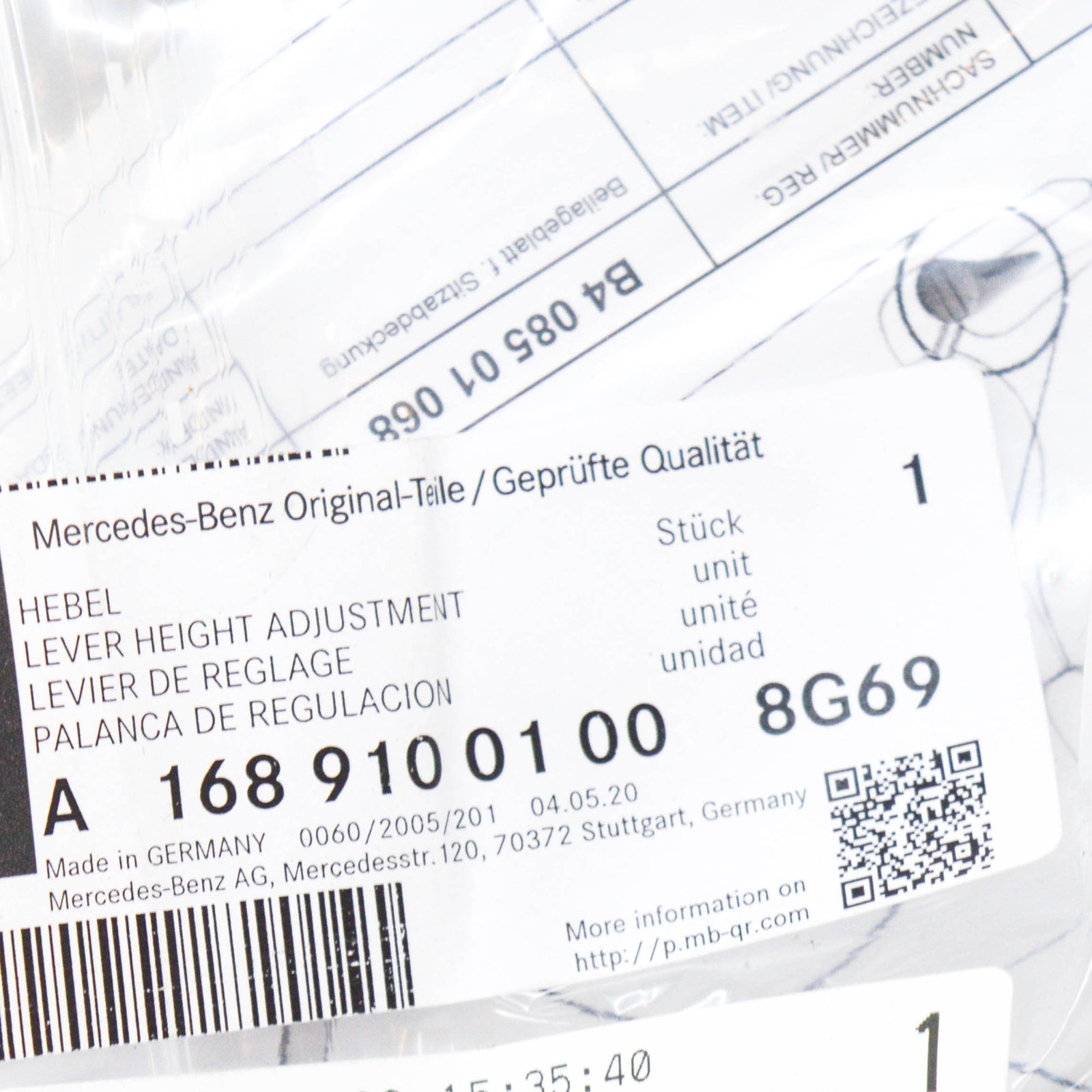 NEW MB A W168 SEAT ADJUSTER HANDLE LEVER A16891001008 G69 ORIGINAL