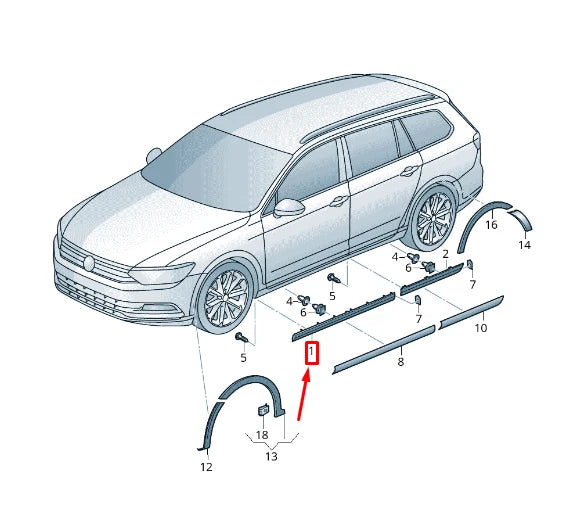 NEW VW PASSAT B8 3G FRONT LEFT LOWER DOOR MOLDING TRIM 3G0853267GRU ORIGINAL