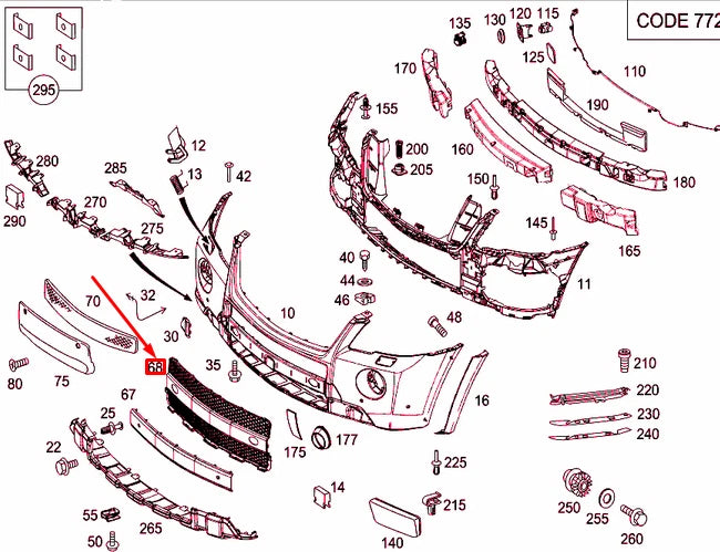 NEW MB ML W164 FRONT BUMPER AIR INLET GRILLE COVER A1648850853