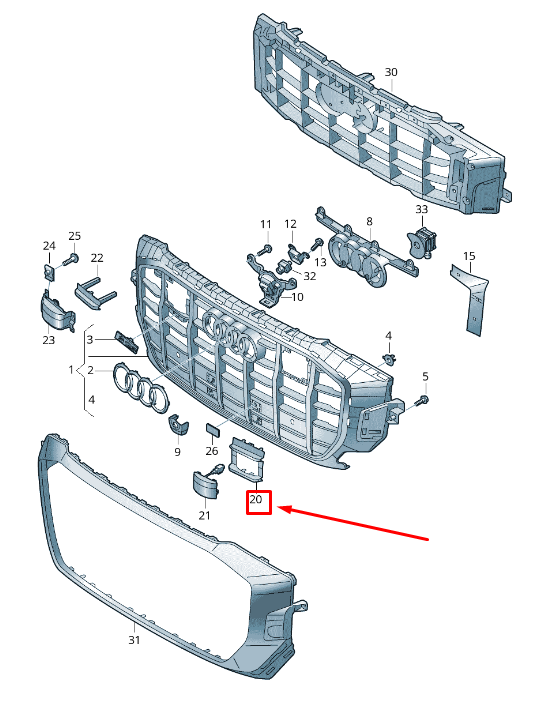 new audi q8 4mn left radiator grille cover 4m8853173bru6 original