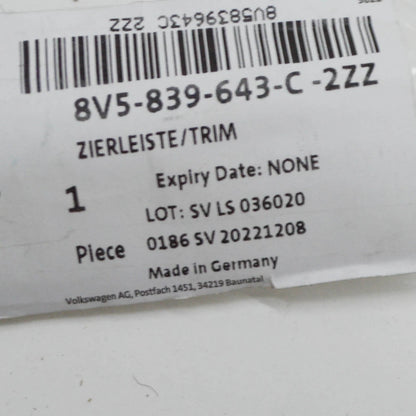 NEW AUDI A3 SPORTBACK 8V REAR LEFT DOOR WINDOW MOLDING 8V5839643C2ZZ ORIGINAL