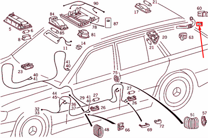 NEW MB E W124 ROOF RAIL AND REAR PANEL DOOR RIGHT HOSE A1248210697 ORIGINAL