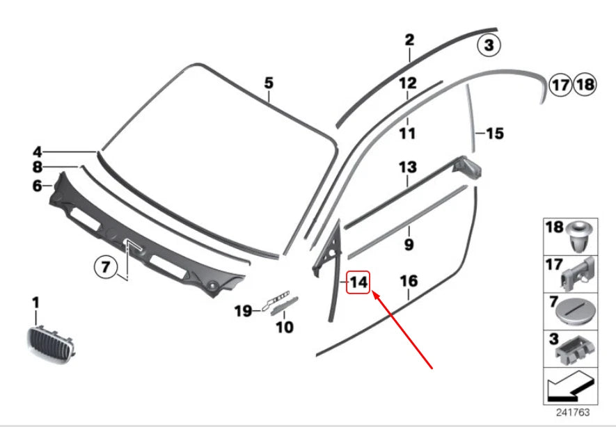 NEW BMW 1 E81 FRONT LEFT DOOR MIRROR OUTER TRIANGLE SEAL 51337164935 ORIGINAL