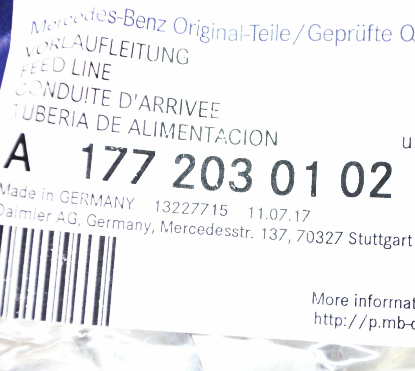 NEW MB GLC COUPE C253 TURBOCHARGER INTERCOOLER RIGHT TUBE A1772030102 ORIGINAL