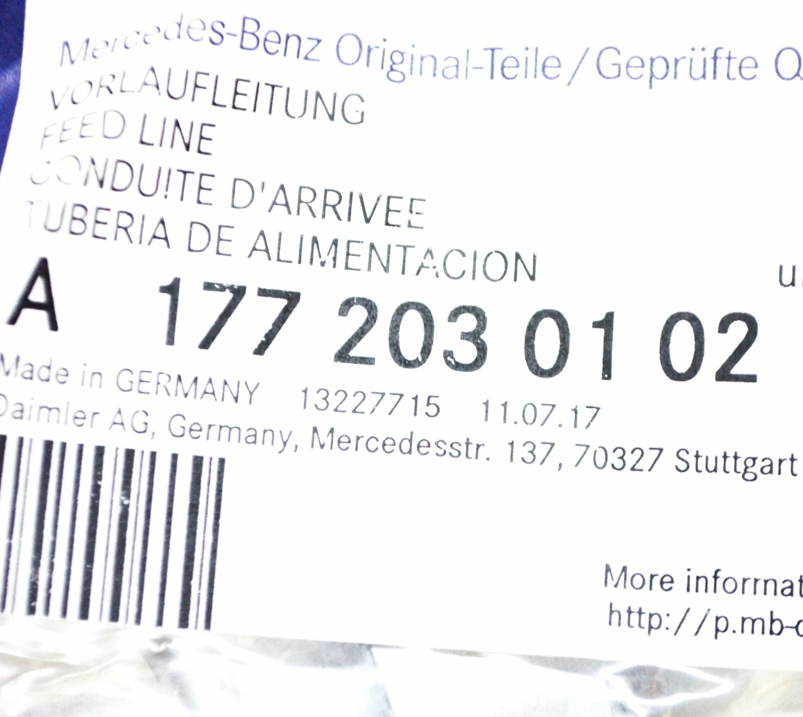 NEW MB GLC COUPE C253 TURBOCHARGER INTERCOOLER RIGHT TUBE A1772030102 ORIGINAL