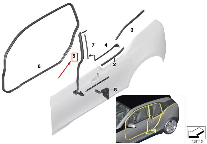 NEW BMW I3 I01 RIGHT DOOR B-PILLAR SEAL 51767277060 7277060 ORIGINAL
