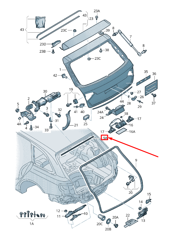 new audi q5 8r rear upper hatch seal 8r0827669 original