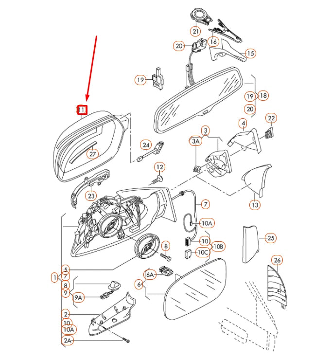 NEW AUDI A3 8P FRONT LEFT DOOR MIRROR COVER CAP 8T0857527A3Q7 ORIGINAL
